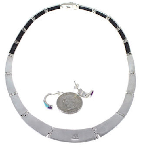 Multicolor Turquoise Inlay Sterling Silver Link Necklace Set NS41238